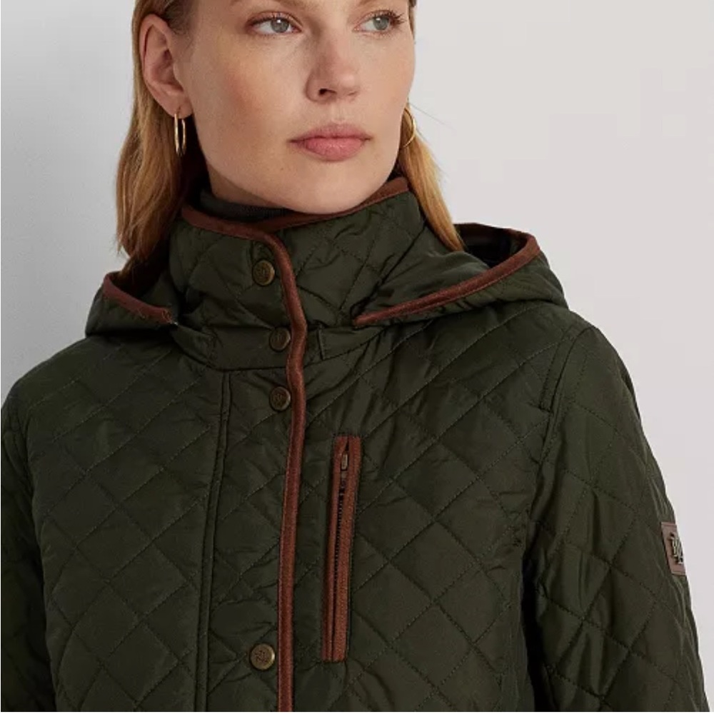 💚 LAUREN RALPH LAUREN Green Hooded Quilted Coat; Size XS - Picture 4 of 15